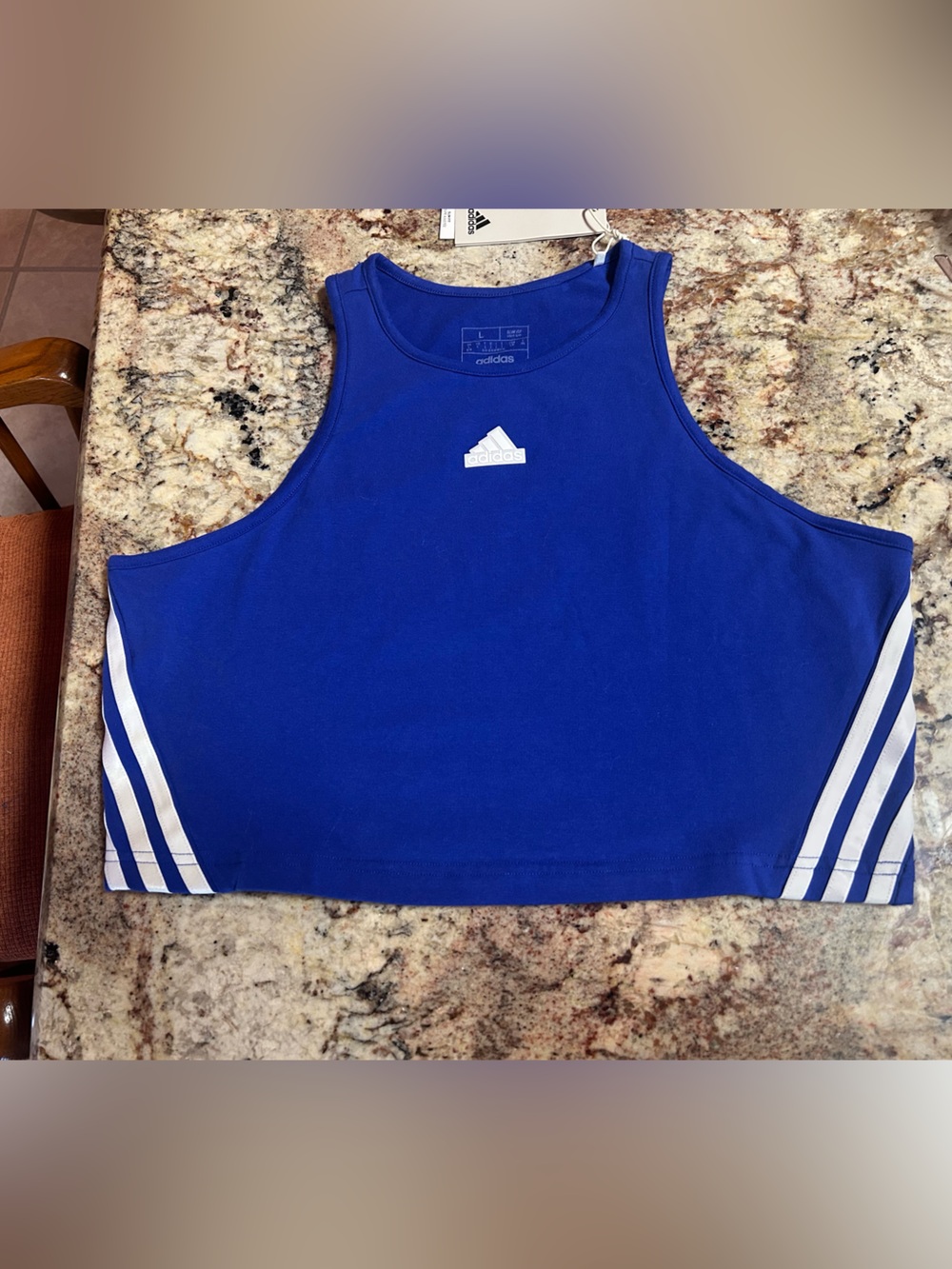 NWT adidas Royal Blue Workout Cropped Tank Top White Stripes Women’s Large